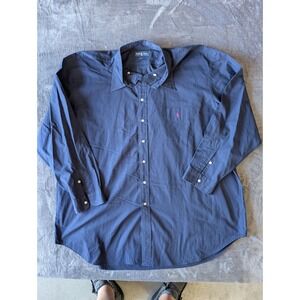 Polo Ralph Lauren Mens 4XLT Navy Blue Cotton Button Down Shirt Pink Pony Logo